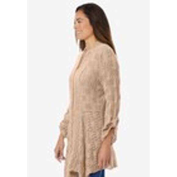 Woman Within Open-Front Pointelle Cardigan – Neutral Beige – Size 30 Plus - Picture 4 of 9